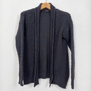 Charcoal Grey Chunky Cotton Knit Collegiate Open Cardigan Sweater Size Large